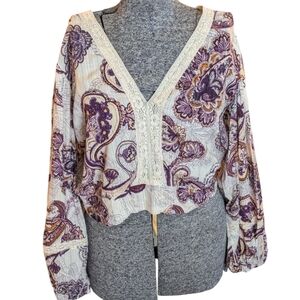 Band of the Free Mirabelle Cream Purple Paisley Lace Top Sz M